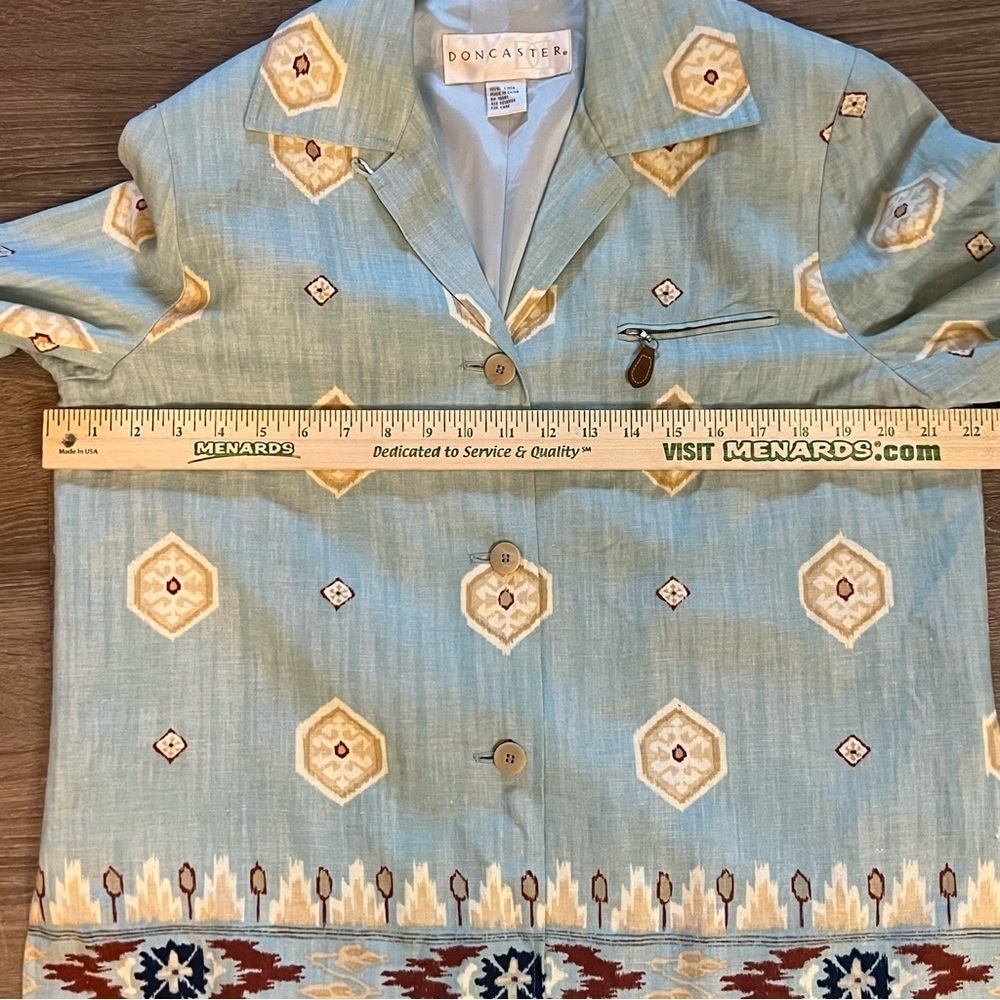 Doncaster 100% Linen Button Down Sports Blazer Jacket Women Size 12 Aqua Aztec - Picture 6 of 10